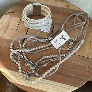 VTG Multi Strand Beaded Necklace Matching Bracelet Signed Just Jewelry NWT